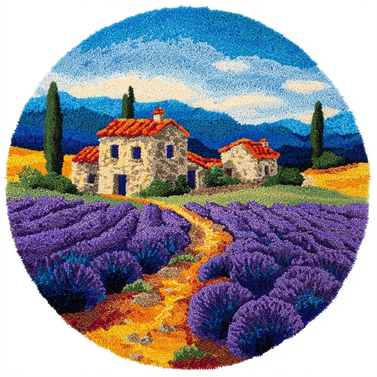 Kitquiver Rug Latch Hook Craft Kits Lavender Fields 80x80cm
