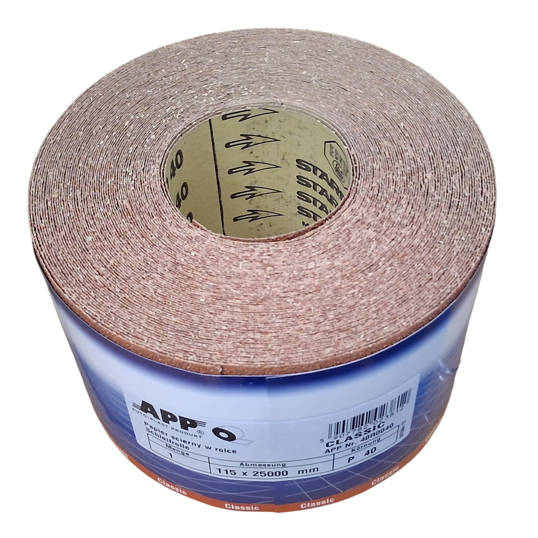 APP R115 papier ścierny w rolce 115 mm x 25 m | Brązowy papier ścierny z tlenku glinu do drewna, MDF, tworzyw sztucznych i karoserii | Idealny do kształtów i zakrzywionych powierzchni | Ziarnistość 60