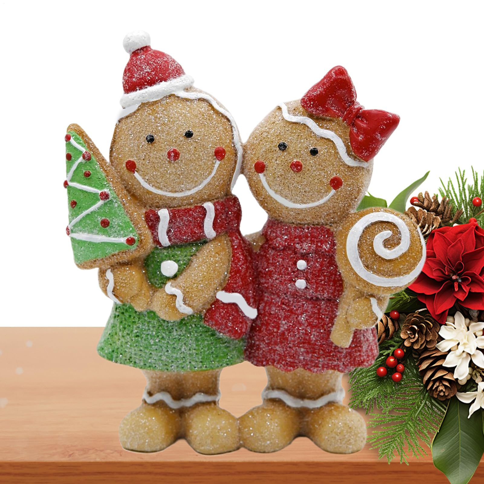 Figurines de Noël en pain d'épice : duo de poupées déco de table festives pour toute la famille