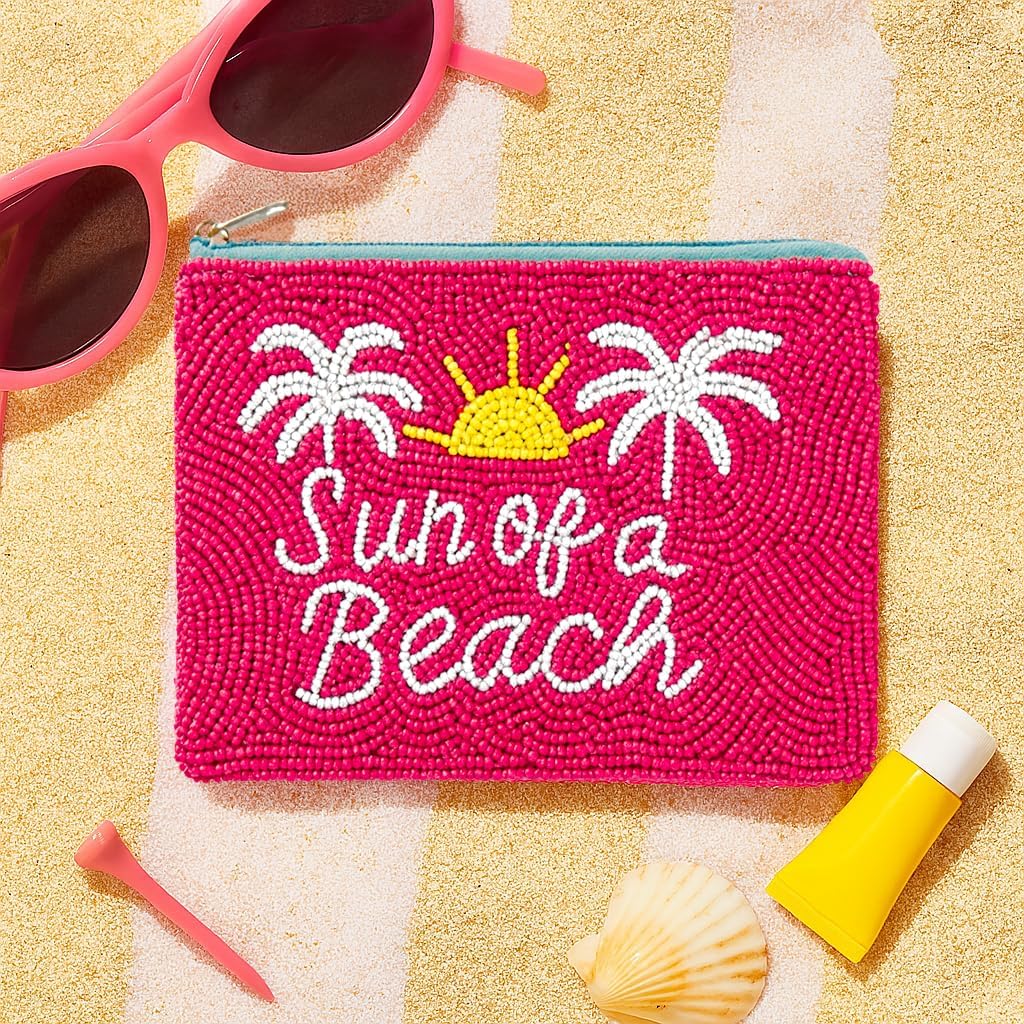 Pearl Beaded Coin Purse Handmade with Colorful Designs Savings Bag Small Zipper Pouch for Cash Card & Makeup (Sun of a Beach) - Image 6