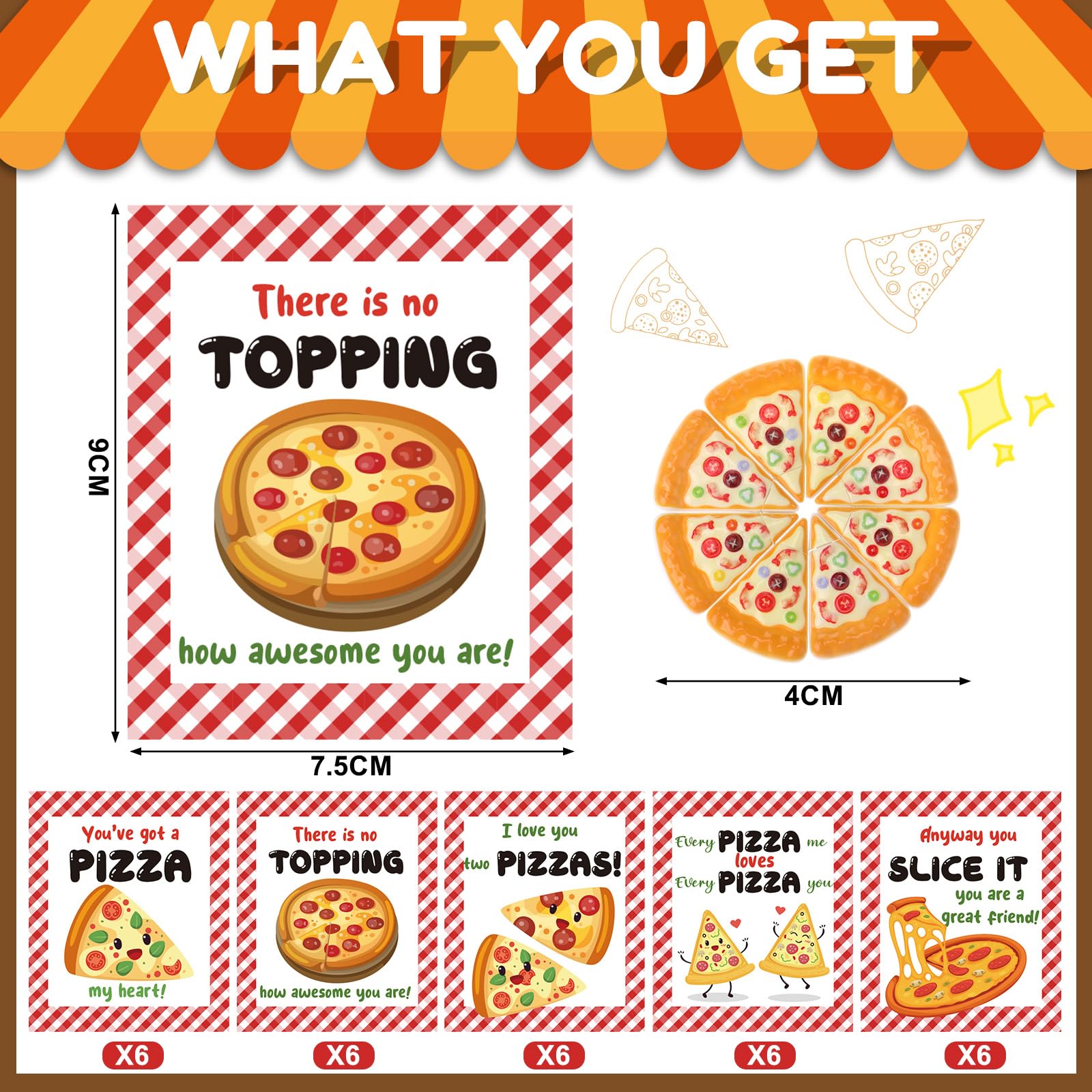 30 Pack Pizza Party Favors Bulk Mini Pizza Pen with Cards for Birthday Gift Rewards Supplies