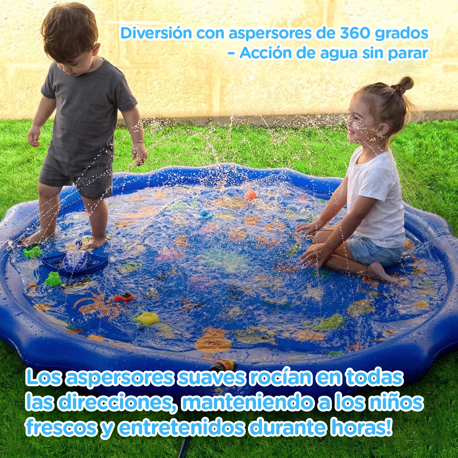 Alfombra De Agua Splash Pad Para Niños | Antideslizante Con Diseños Educativos | Incluye Parches Y Bolsa | KiddoSpace