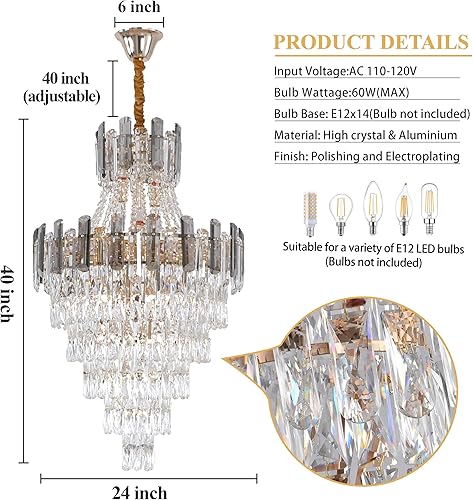 Miniatura 3 de KoKo&Yukina D24 - Candelabros de cristal del imperio francés de 16 luces para sala de estar, lámparas de techo alto, lámpara de araña para