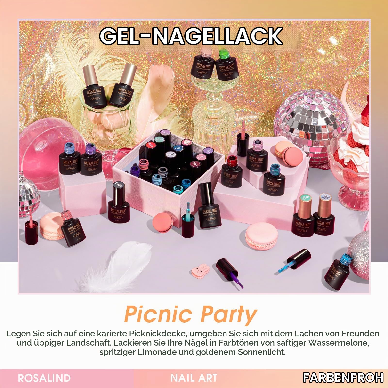 ROSALIND UV Nagellack Set 65 Stück Rosa Blau Grün Lila Rot Schwarz Braun