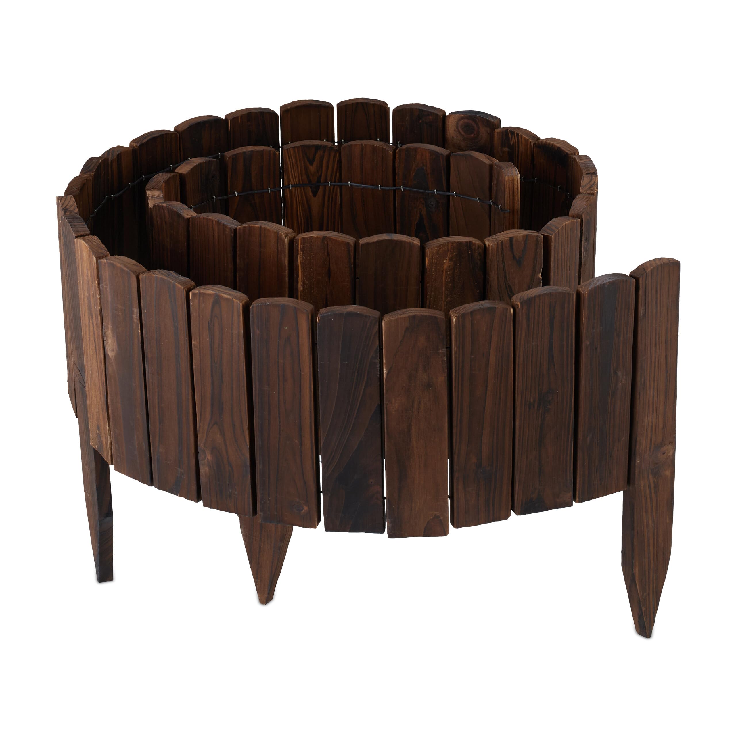 Relaxdays Wooden Flower Bed Edging, Flexible Lawn Border, 200cm, 20cm Height, Stake-In, Dark Brown