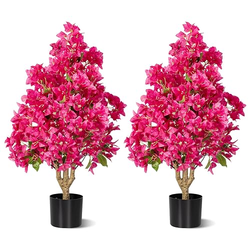 2Pack Artificial Bougainvillea Tree, Faux Silk Floral Tree Bougainvillea Plant