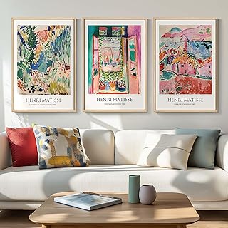 Framed Vintage Matisse Wall Art, Large Set of 3 Piece Colorful Canvas Ar...