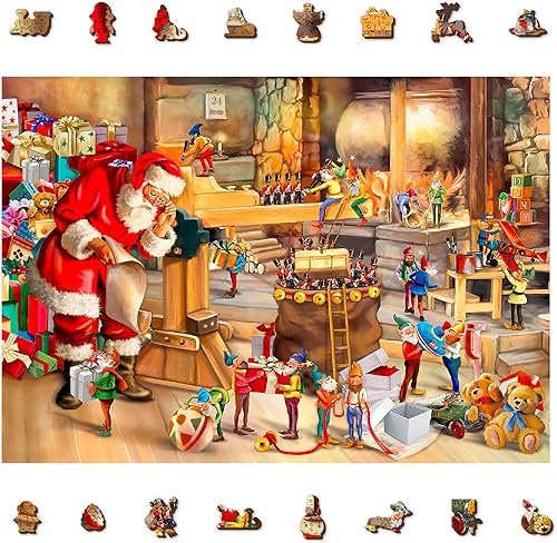 WOODEN.CITY Rompecabezas de madera de 1000 piezas para el taller de Papá Noel, rompecabezas avanzados de madera de Navidad para adultos,