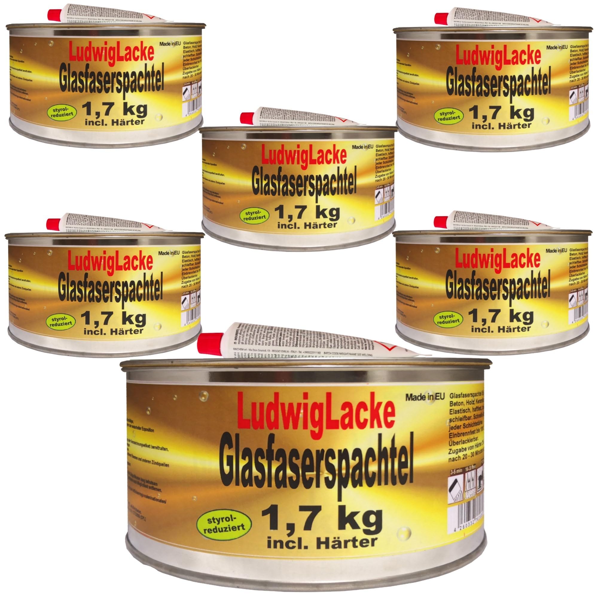 6 x 1,7 kg zestaw szpachelek z włókna szklanego, masa szpachlowa do lakieru samochodowego