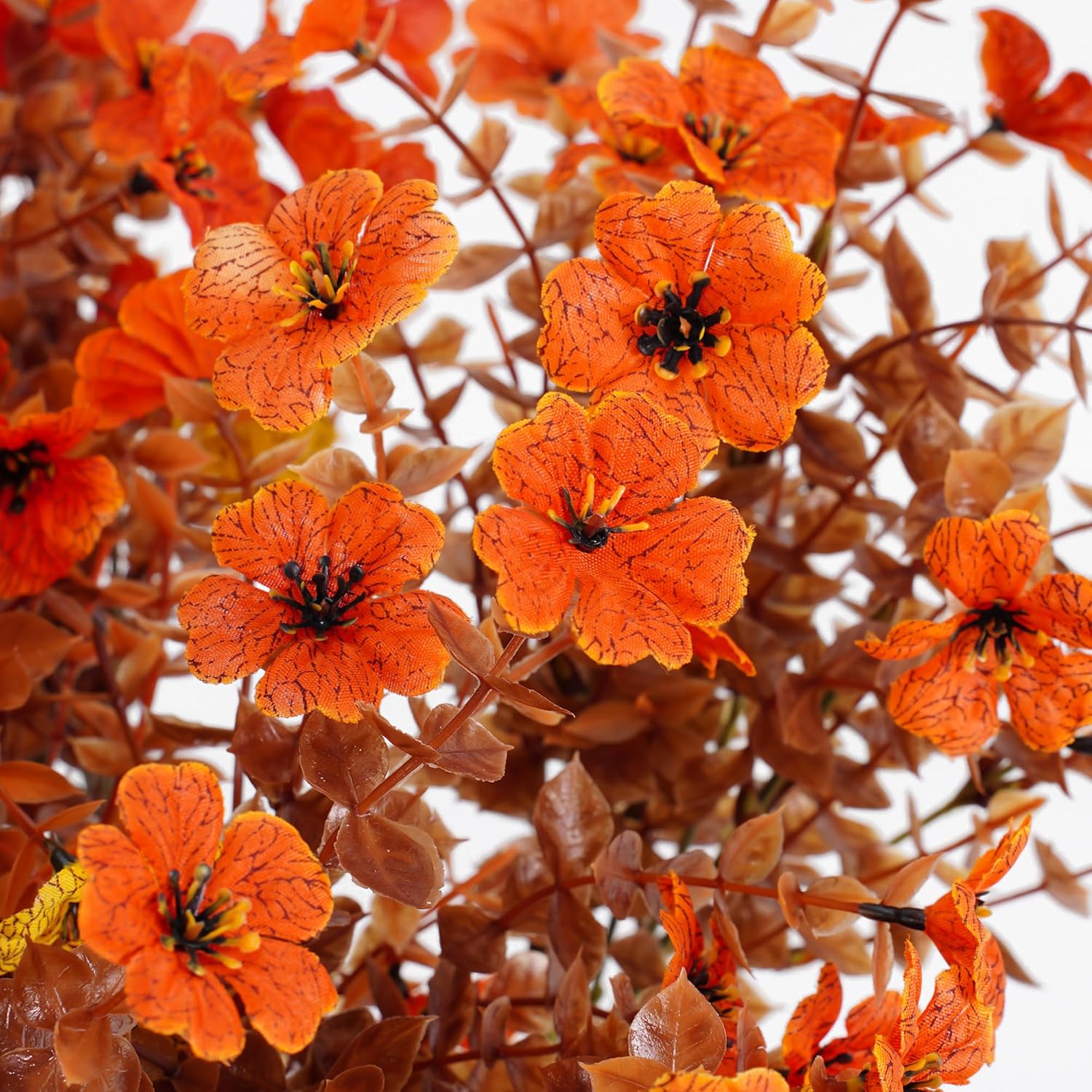 Artificial Mums Fall Fake Flowers for Outdoors, 12 Bundles Faux Mums for Outdoor Planters Autumn Decorations,UV Resistant Silk Flowers for Outside Front Porch Patio Home Decor(B-Orange Yellow Brown) - Image 8