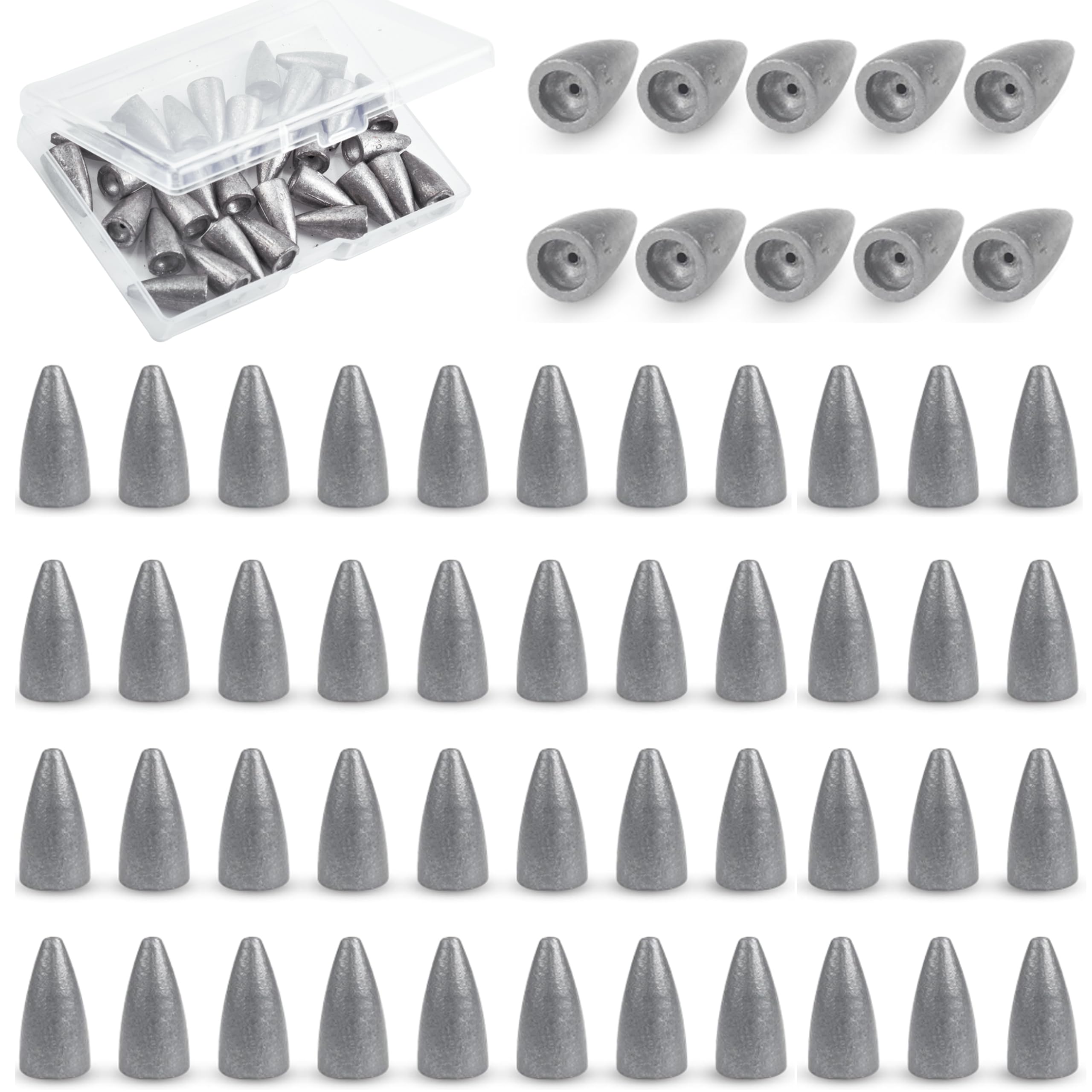 Bullet Fishing Weights Sinkers, 45 Pack Fishing Sinkers Worm Weights Sliding Fishing Sinkers for Bass Fishing Pitching and Flipping Texas Rigs