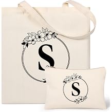 Tecanne Personalized Initial Monogrammed Canvas Tote Bag Cosmetic Bags, Suitable for Birthday, Wedding, Beach, Holiday, Great Gifts for Women, Mom, Teachers, Nurses, Best Friends