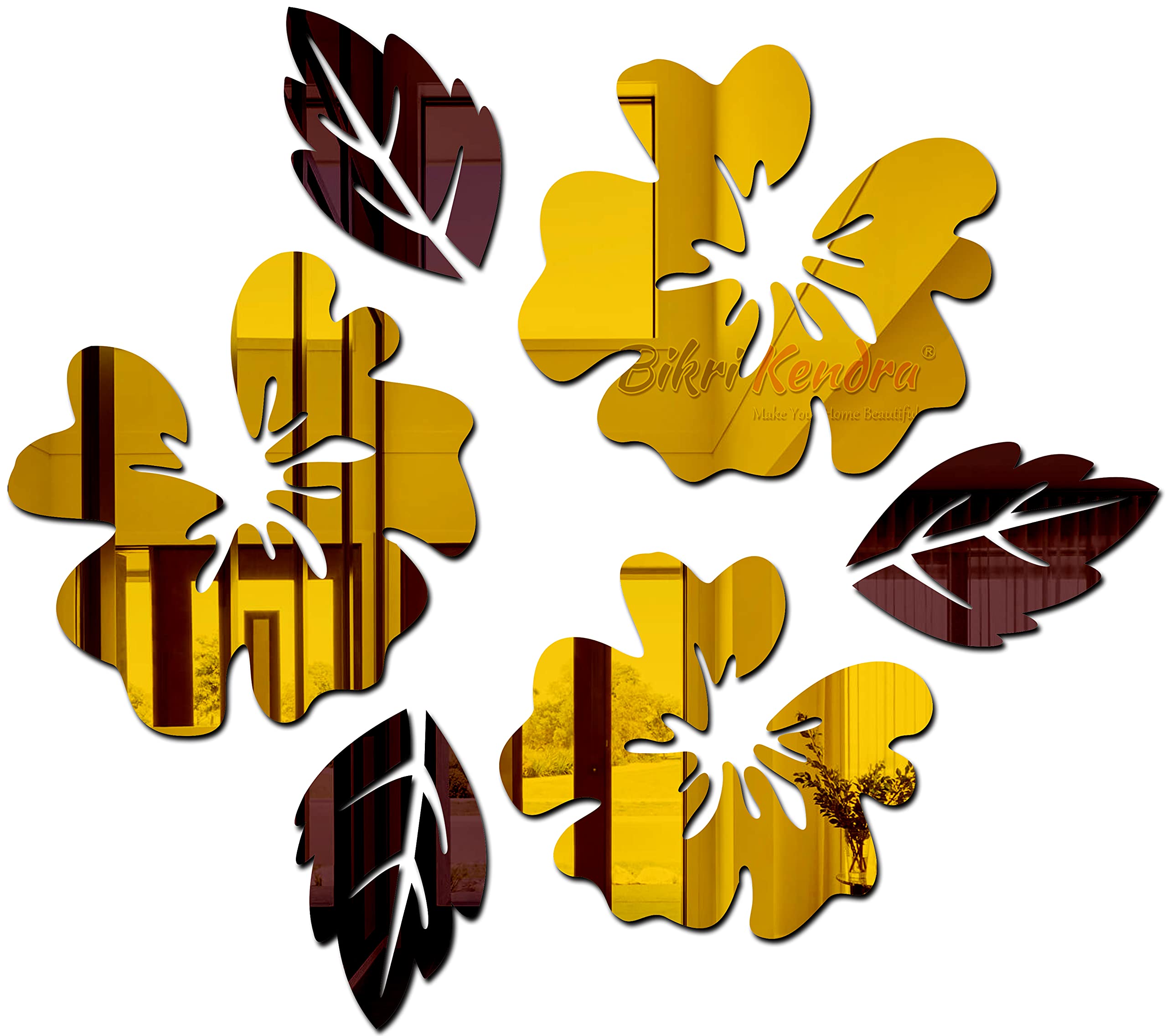Bikri Kendra - Flower Golden Leaf Brown Decorative Mirror Stickers for Wall, Wall Mirror Stickers, 3D Acrylic Stickers Wall Stickers for Hall Room, Bed Room, Kitchen Living Room Kids Room. (B09H63KNMN) Amazon Price History, Amazon Price Tracker