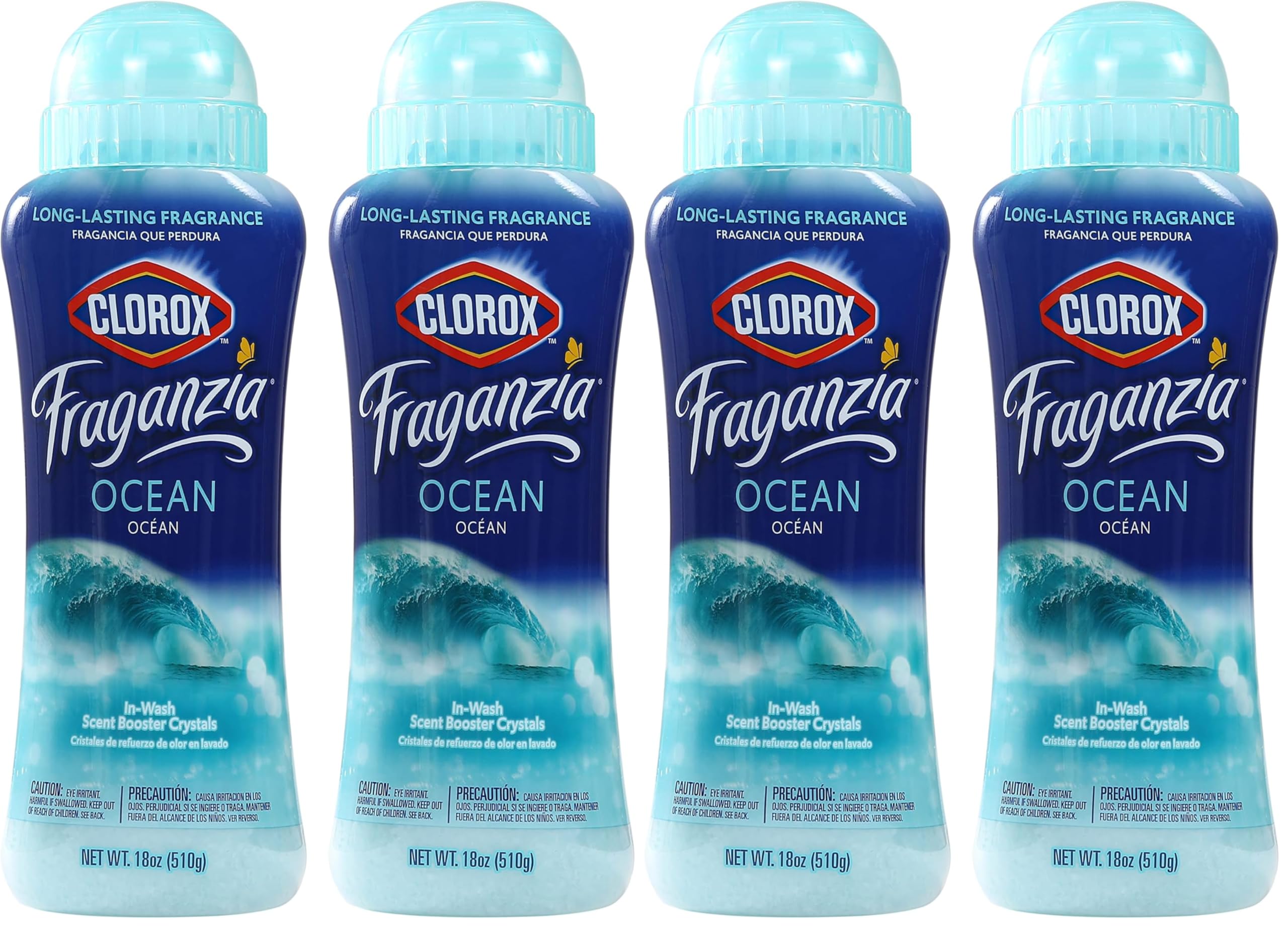 Clorox Fraganzia In-Wash Laundry Scent Booster Crystals, Ocean Scent Fragrance Beads for Clothes and Linens, Safe for All Fabrics and Colors, HE Compatible, 18 Oz (Pack of 4)