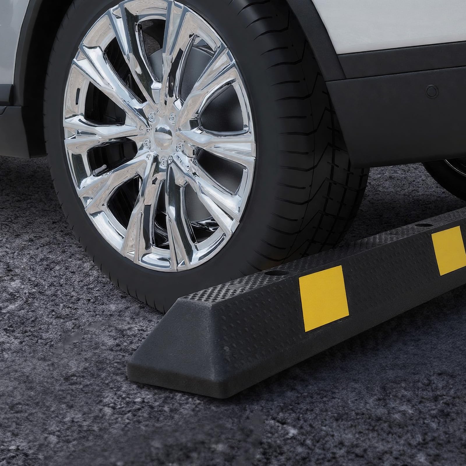 VEVOR Tope de Estacionamiento, 2 Unidades, 184 x 16 x 11 cm, Barrera de Estacionamiento de Goma con Bandas Reflectantes Brillantes, para Coches, Furgonetas y Camiones, Guía para Ruedas, Negro