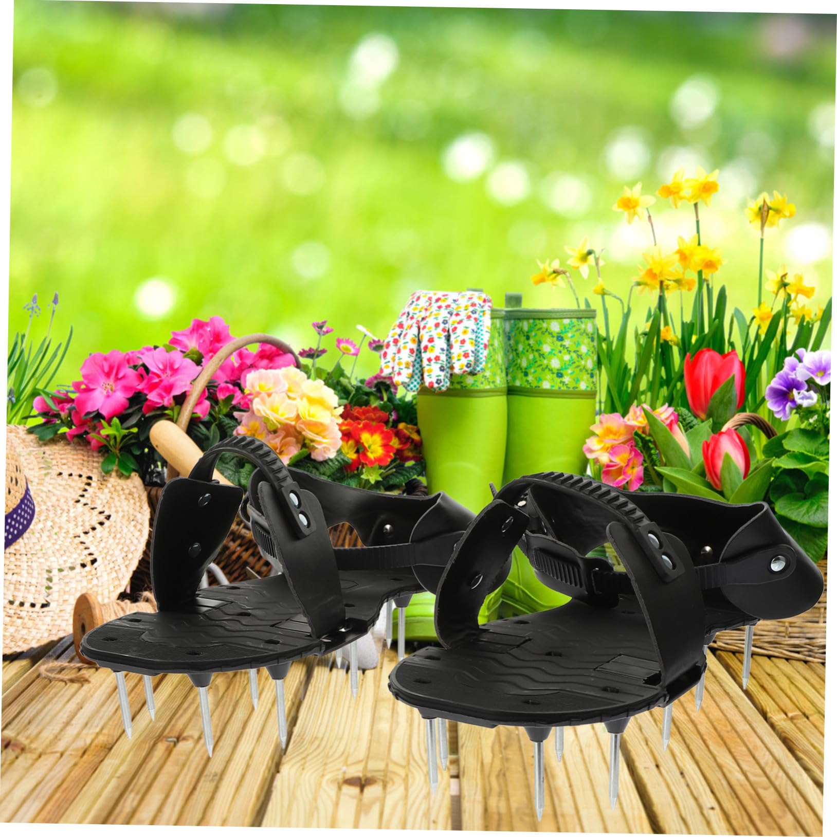 TOYANDONA Zapatos Aireadores de Césped Correas Ajustables y Clavos de PU para Jardinería, Herramienta Manual para Airear Suelo en Jardín, Negro