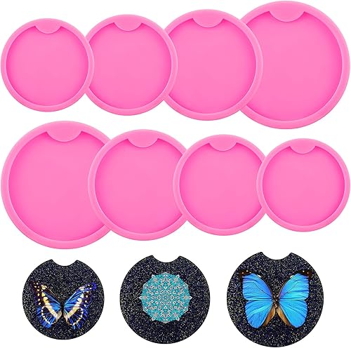 8 piezas de silicona resina posavasos molde colgante molde DIY Craft Coaster molde molde redondo bebida Casting molde rosa titular posavasos molde
