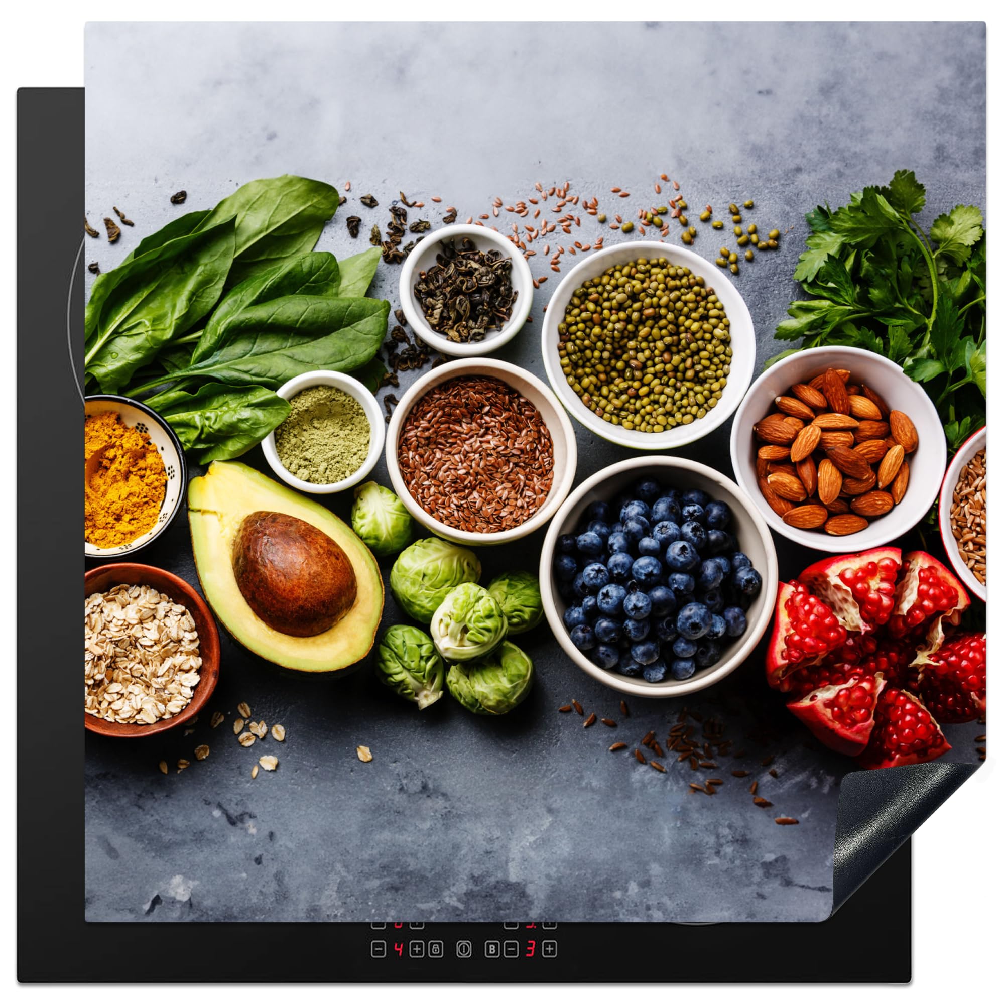 KitchenYeah© Induction Hob Protector Mat 30.7"x30.7" / 78x78 cm Cooker Top Protectors Cover Ceramic Covers Electric Hobs Vinyl Fruit - Concrete - Vegetables