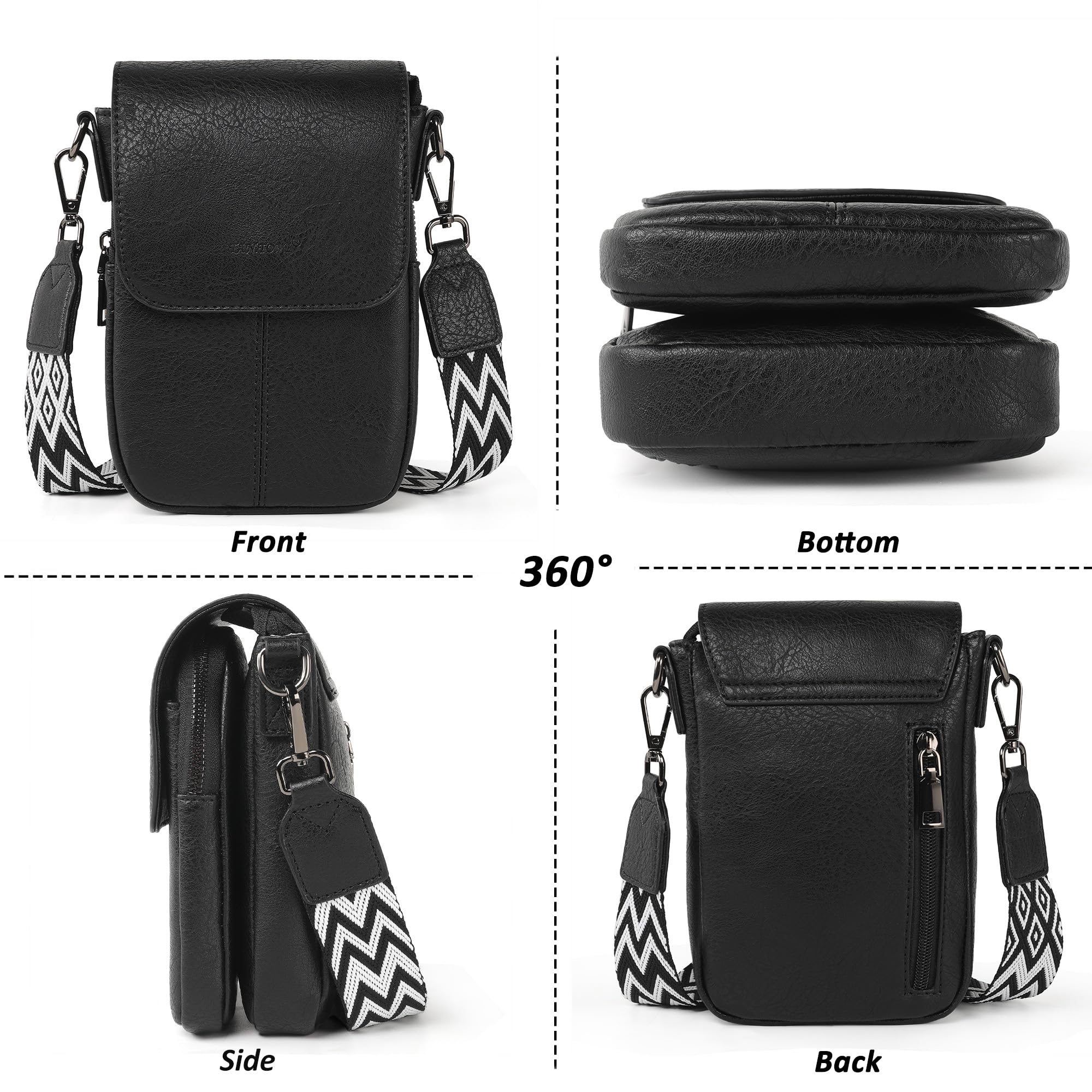TANTOMI Small Crossbody Bags for Women, Small Purses with Card Slots Phone Purse Wide Adjustable Strap: 01-black