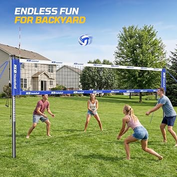 Haokelball Portable Professional Outdoor Volleyball Net Set for Backyard with Volleyball Antennas, Adjustable Height Aluminum Poles, Net Tension Adjuster, Volleyball, Hammer and Boundary Line