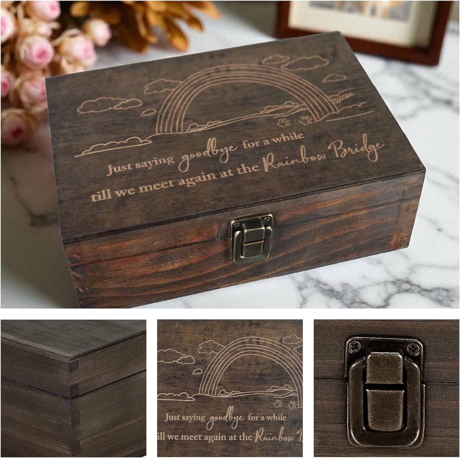 Engraved Pet Memory Box – Wooden Keepsake Box for Dog or Cat Remembrance – Pet Loss Gift – Medium Size – Dark Walnut Finish – 8.5 x 6 x 3 in - Image 7