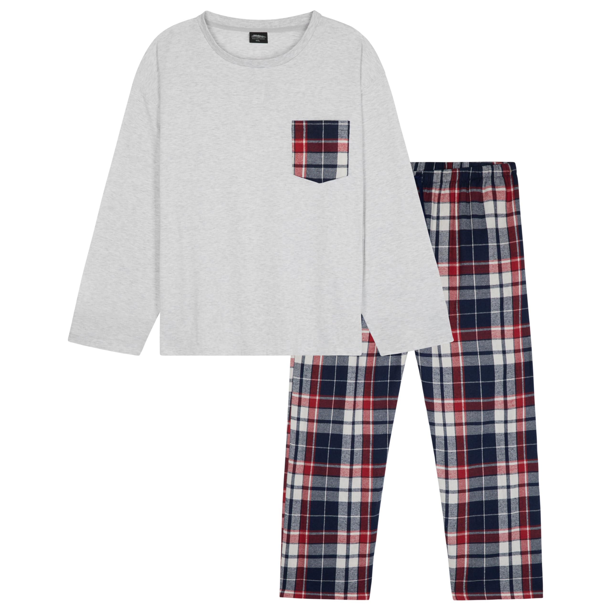 CityComfort Men's Pyjama Set - Long Sleeve Top & Lounge Pants - Grey - XXL