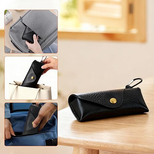 Miniatura 5 de Rayjee Funda portátil de piel sintética para lentes con clip de mosquetón, soporte para lentes de sol de carcasa suave con forro de gamuza, funda