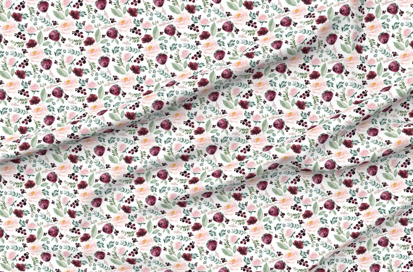 Spoonflower Fabric - Florals, Wild, Heart, Watercolor, Nursery, Rose, Burgundy, White, Printed on Organic Cotton Sateen Fabric by The Yard - Sewing Quilting Apparel Home Decor