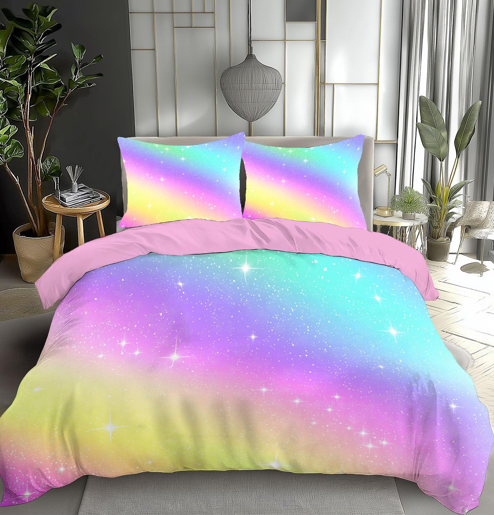 Motif parure de lit arc-en-ciel 3D housse de couette microfibre