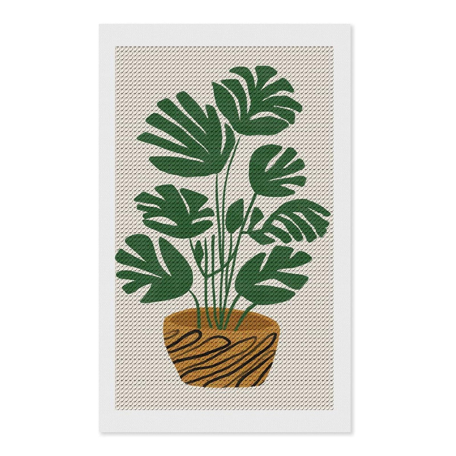 Junmoney Mini Monstera Diamond Art Kit 12"x20", for Beginners, Vintage Style Decor, Good for Quiet Evenings, Festive Craft Gift