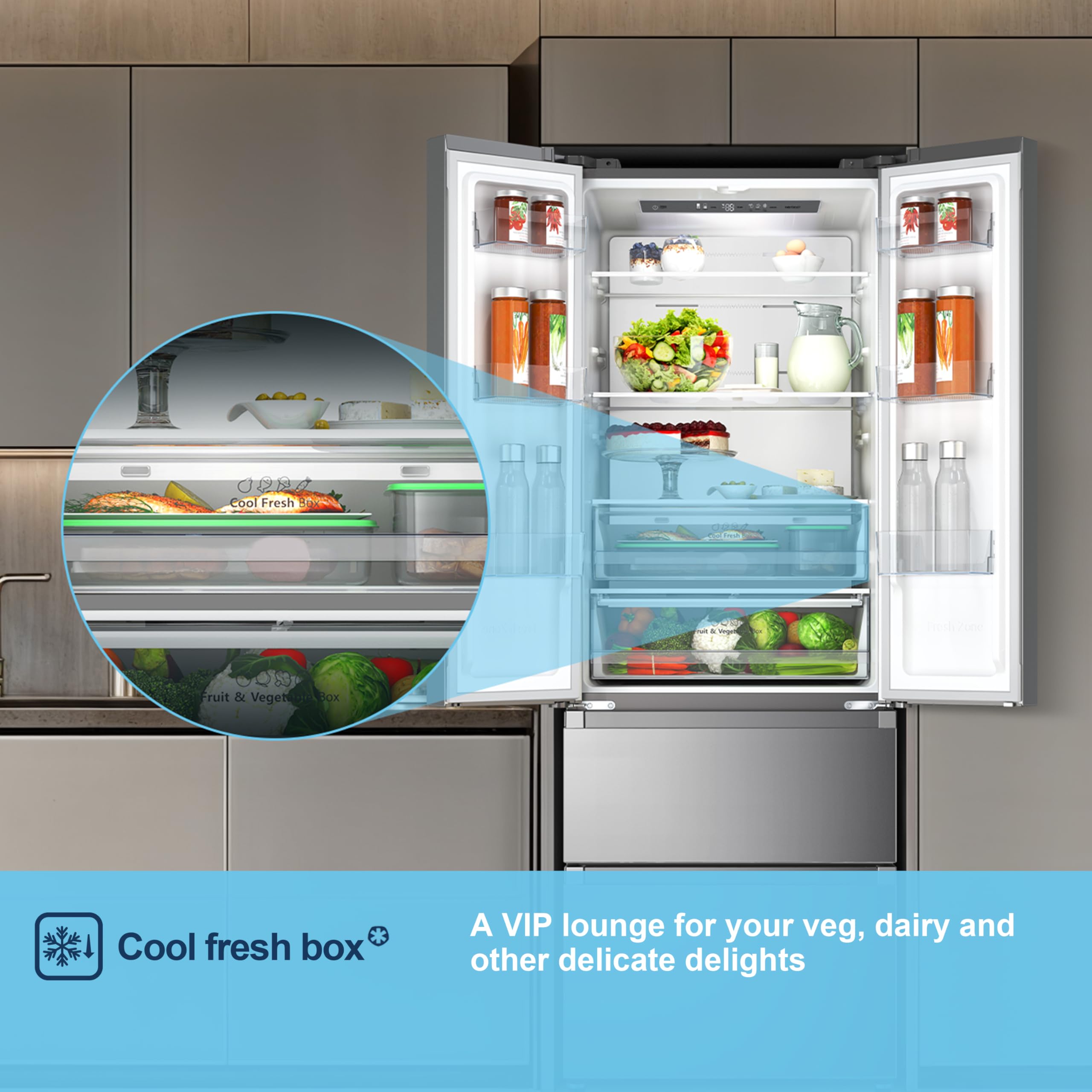 Fridgemaster MF70450ES French Door Fridge Freezer 485L, Total No Frost, Silver, 69.4D x 70.4W x 200H cm, E Rated — view 12