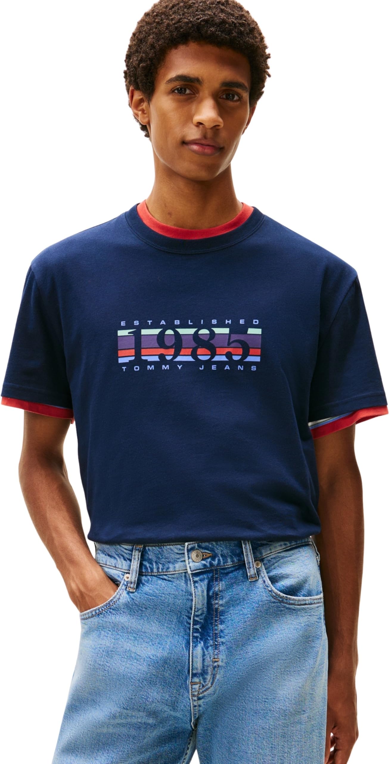 Tommy Jeans Men's TJM Reg 1985 DNA Graph Ss T Ext Dm0Dm22307 S/S T-Shirt, Blue (Dark Night Navy), S