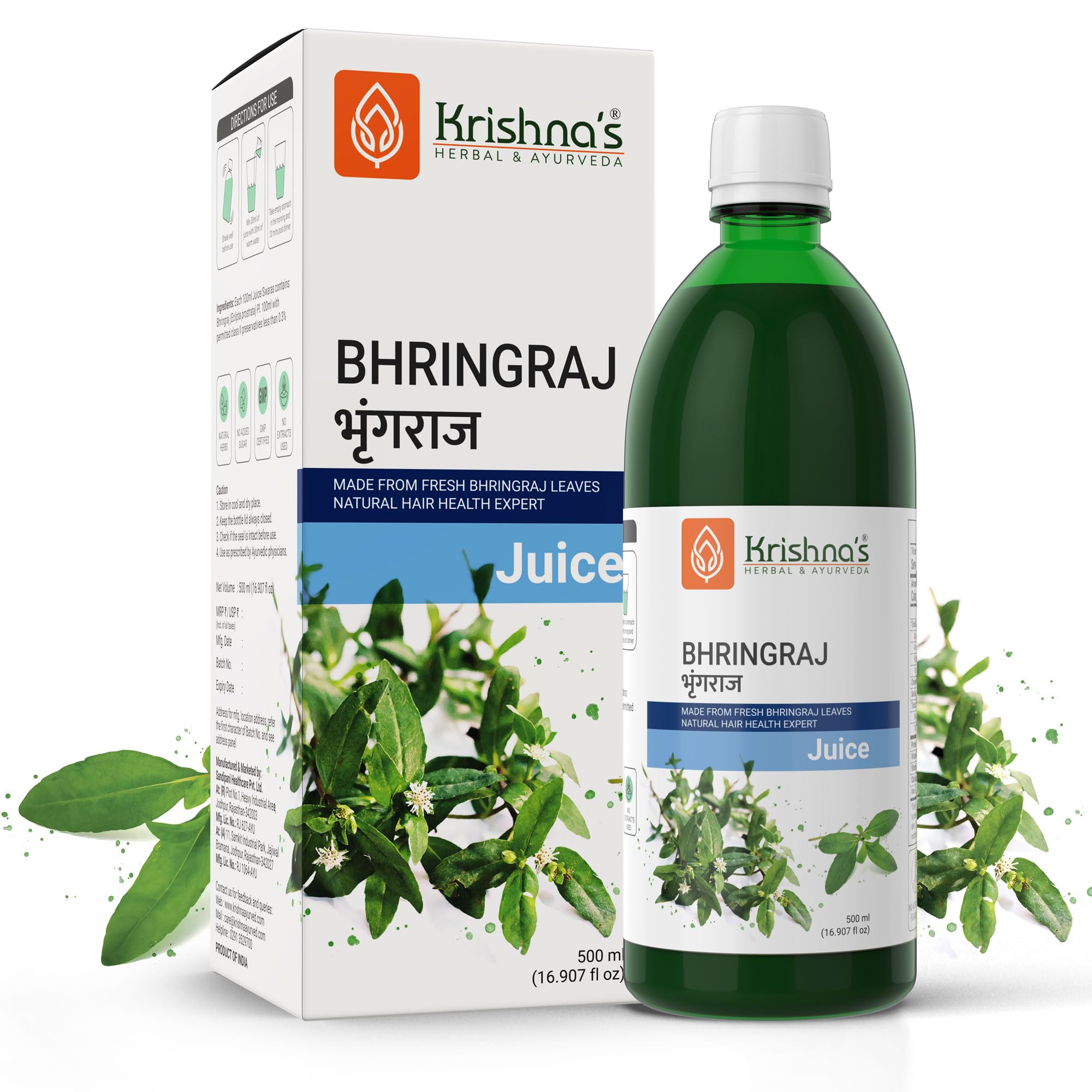 Bhringraj Juice-500 Ml(Pack Of 1)|Preservative Free|Nourishes Hair And Improves Hair Growth