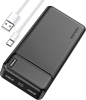 AsperX Portable Charger Power Bank 20000mAh, 5V 3A Fast Charging, USB C Out & in, Dual USB A High-Speed Ultra Compact External Battery Pack for iPhone, Samsung, Android and More (Black)