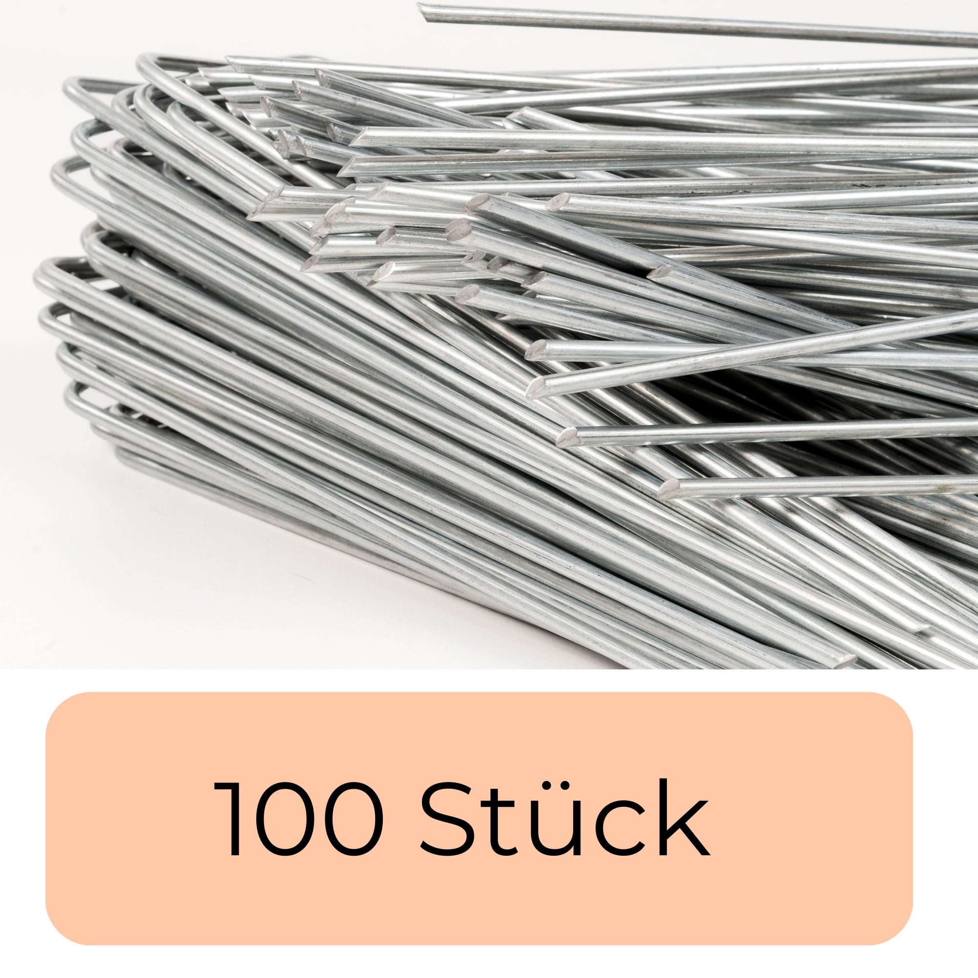 100 Picchetti Giardino Telo Pacciamatura in Acciaio Robusto Galvanizzato Ancoraggio, Ø 4 mm, 250 mm Lunghezza x 70 mm Larghezza, Picchetti a U per Reti, Recinzioni