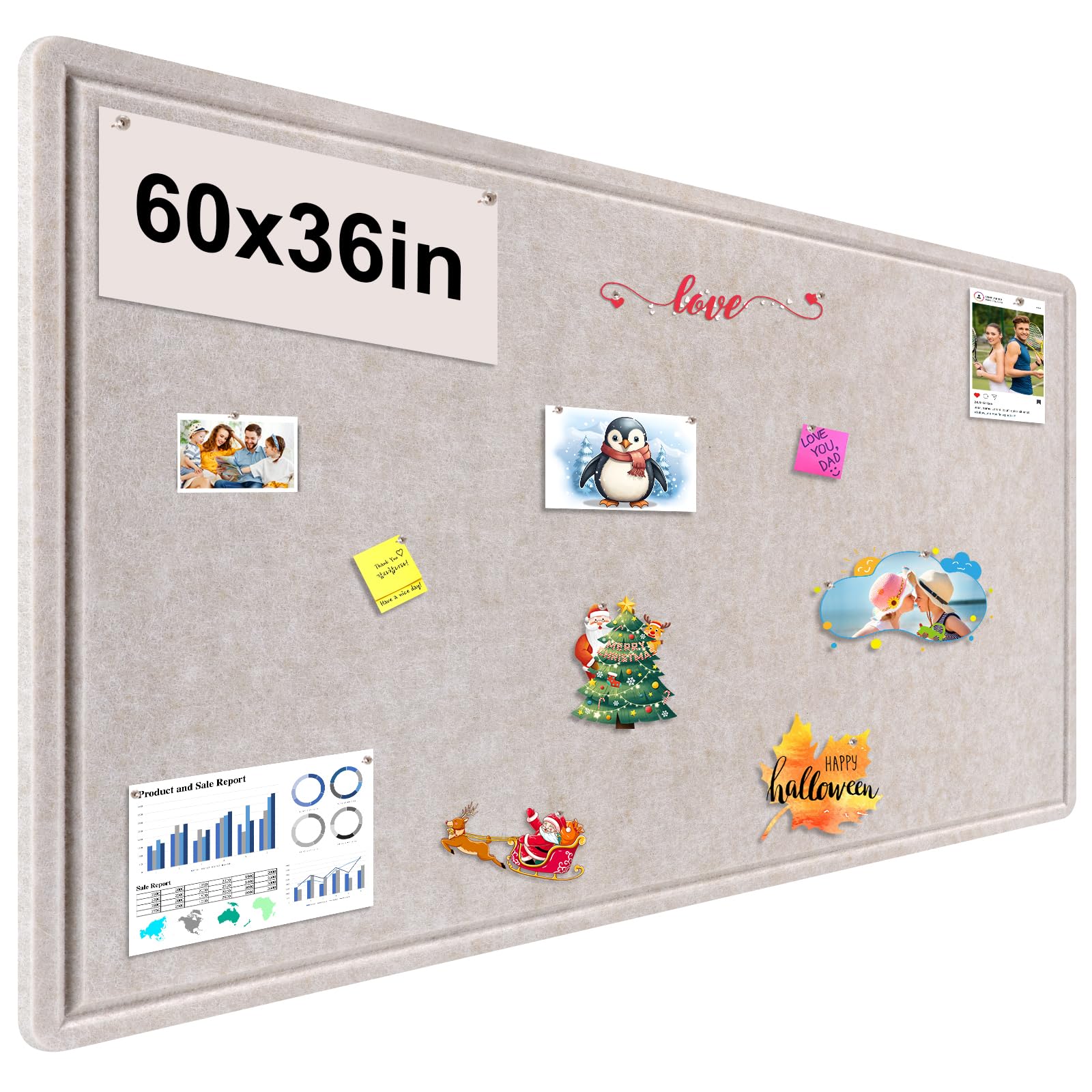 Large Bulletin Board, Foldable 60x36 Inches Cork Board Alternative, Large Felt Board Decorative Pin Board for Wall, Foldable Photo Board Self-Adhesive