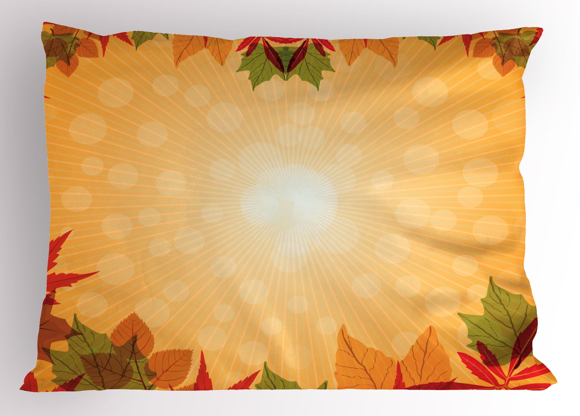 Ambesonne Harvest Pillow Sham, Striped Dotted Background and Vibrant Maple Aspen Oak Leaves Seasonal Nature, Decorative Standard Queen Size Printed Pillowcase, 30