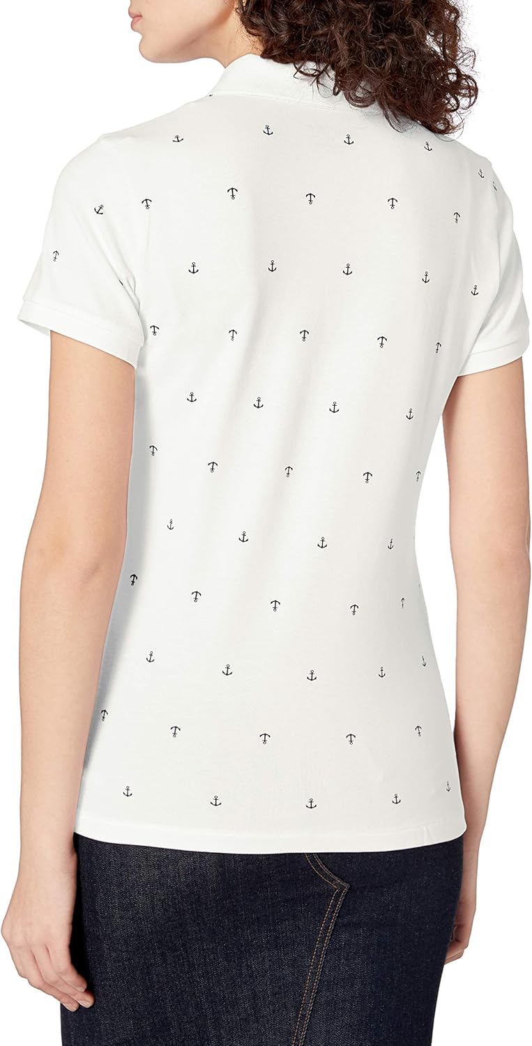 Nautica womens Classic Fit Striped V-neck Collar Stretch Cotton Polo Shirt, Bright White, X-Small US - Image 2