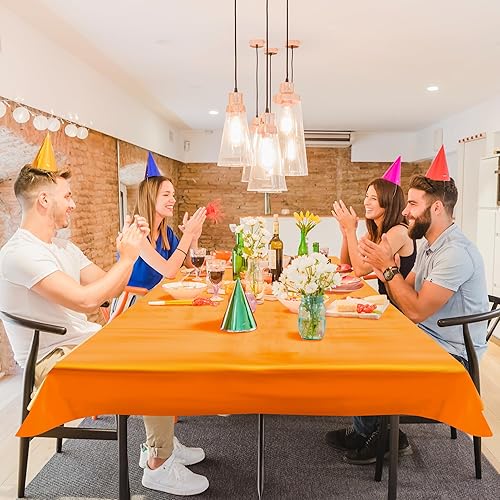 Miniatura 3 de Mantel iridiscente naranja de 2 piezas, 40 x 108 pulgadas, desechables con láser brillante, manteles de plástico con purpurina, mantel iridiscente