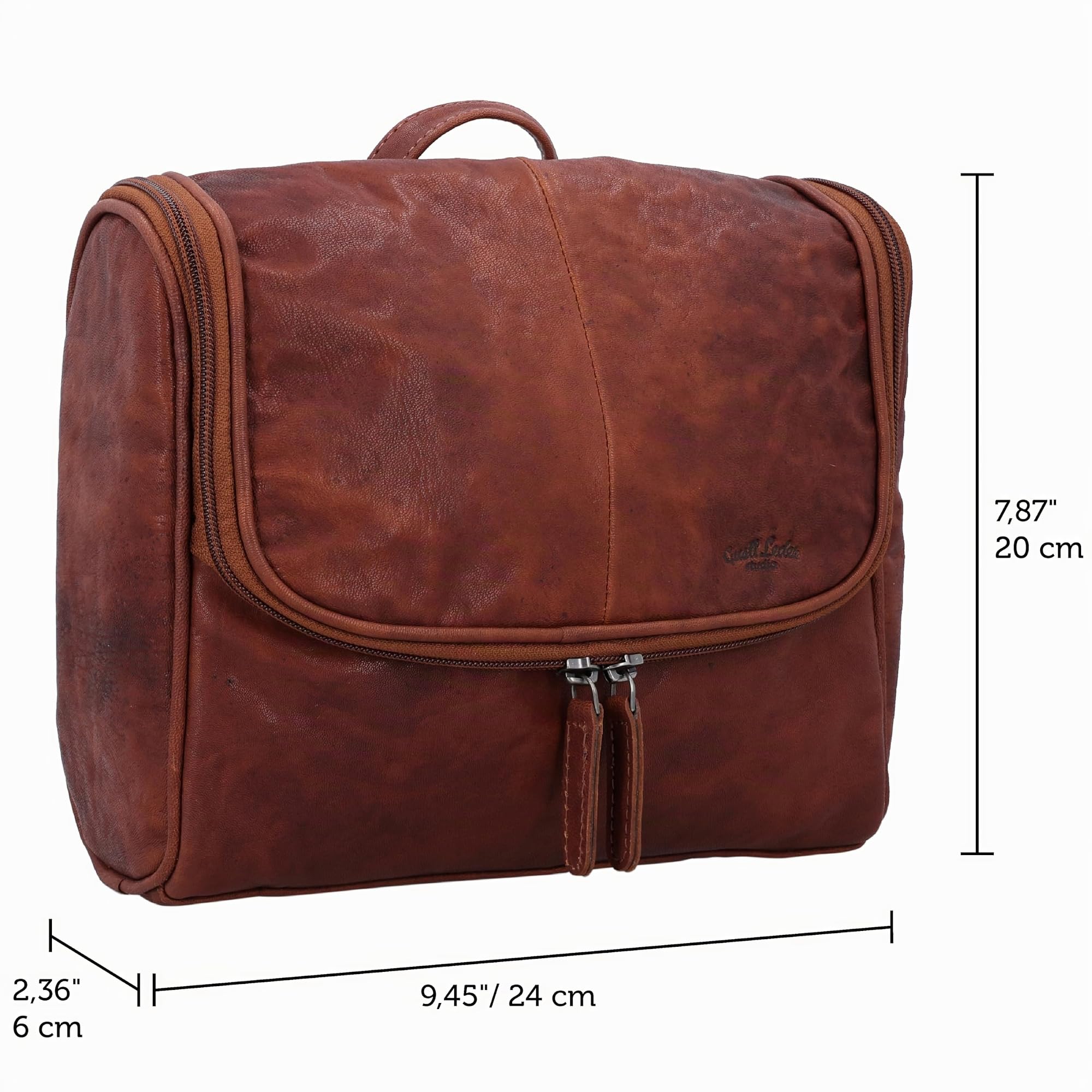Gusti Leder Kulturbeutel Aidan - Waschtasche aus Echtleder für Damen und Herren - Kulturtasche Reise mit Aufhängehaken und Organizer-Fächern