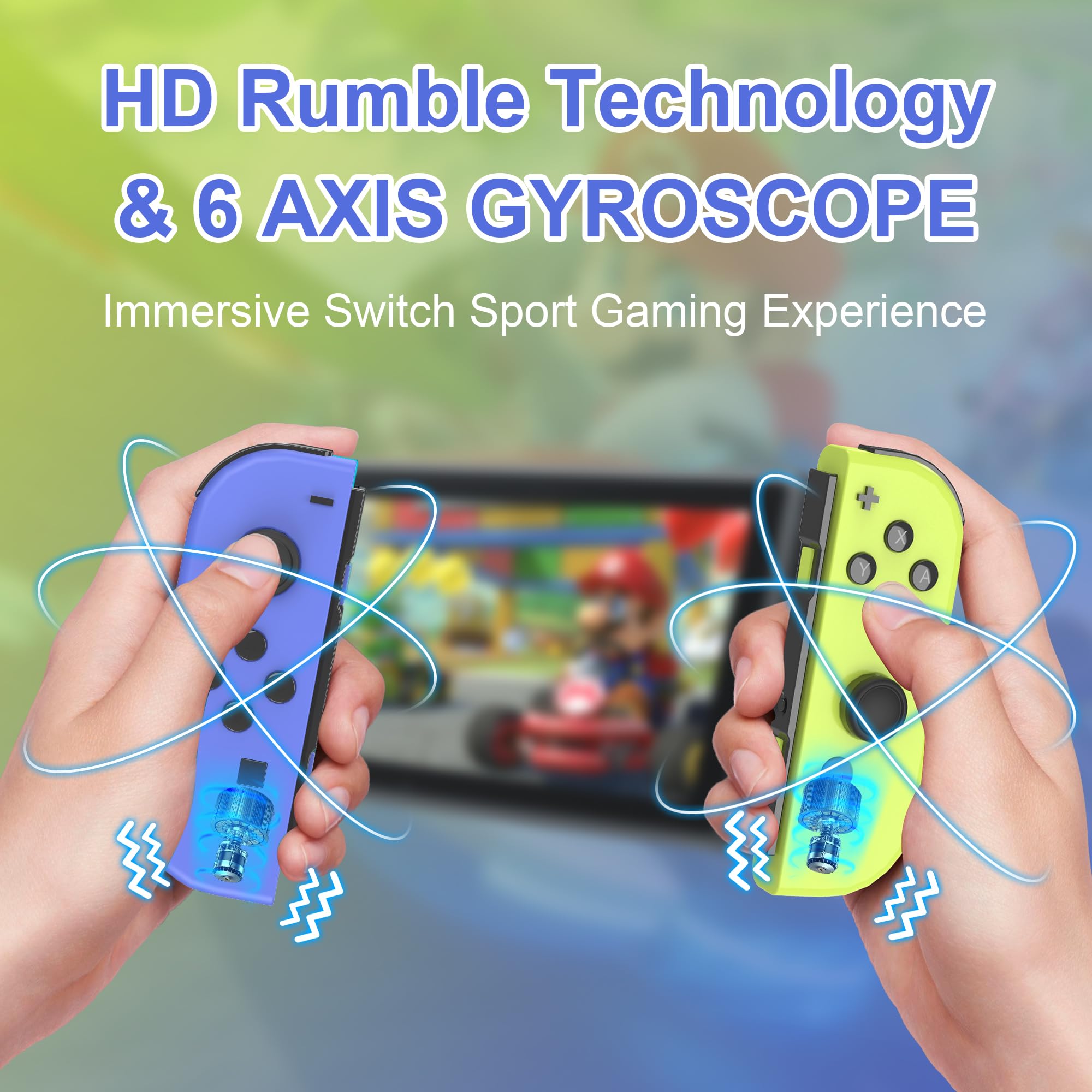 FAREMOCI Switch Controllers,Wireless Joy Remote cons with Hall Effect Joystick No Drift Controles Compatible with Switch 1 OLED Lite,HD Rumble Gyro Motion,Wake Up,No NFC,Blue Yellow — view 4