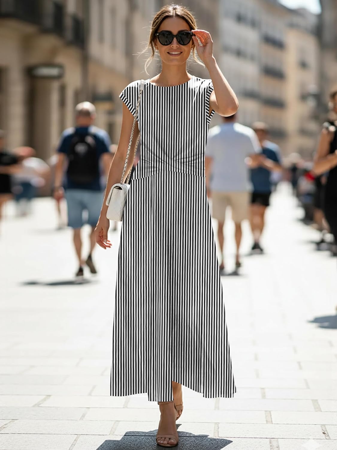 ETCYY Women's Summer Dresses Maxi Dress 2026 Sundresses Vacation Beach Dress Striped Twisted Front Long Dresses with Pockets - Image 4