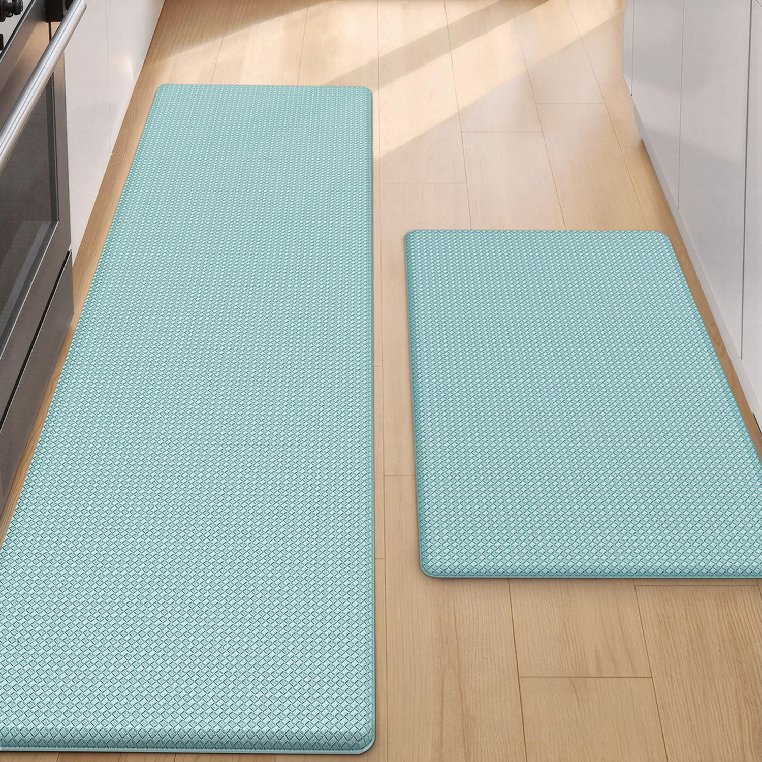 Color&amp;Geometry Kitchen Mat for Floor 17x29+17x59 Anti Fatigue 2PCs, Teal