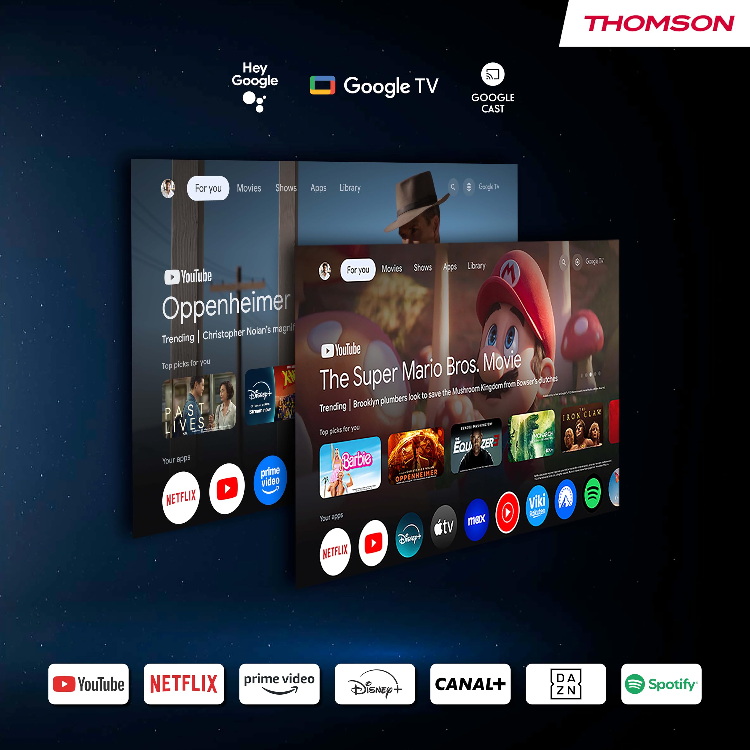Thomson Sirius PG55B Proiettore Laser RGB Smart, Ottica Ultra-Corta, Full HD 1080p, Google TV, 600 ANSI, Auto Focus, HDR10+, Dolby Digital+, Batteria, WiFi, Bluetooth