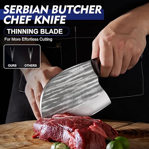 Miniatura 2 de Juego de 2 cuchillos de carnicero - Cuchillo de chef serbio y cuchillo de carnicero resistente, cuchillo de corte de carne forjada a mano para el