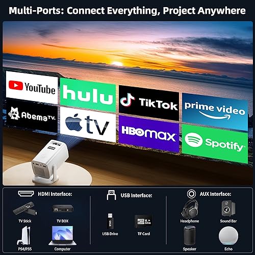 Miniatura 3 de Mini Projector, Portable Projector 4K & Full HD 1080P Support, 270° Rotation Outdoor Projector, Movie Projector Compatible with Smartphone, TV