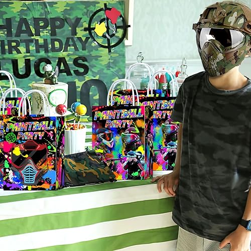 Miniatura 3 de Tyndallrays Bolsas de paintball de 16 piezas con asas, suministros para fiesta de cumpleaños, aperitivos de regalo, dulces, recuerdos de fiesta para