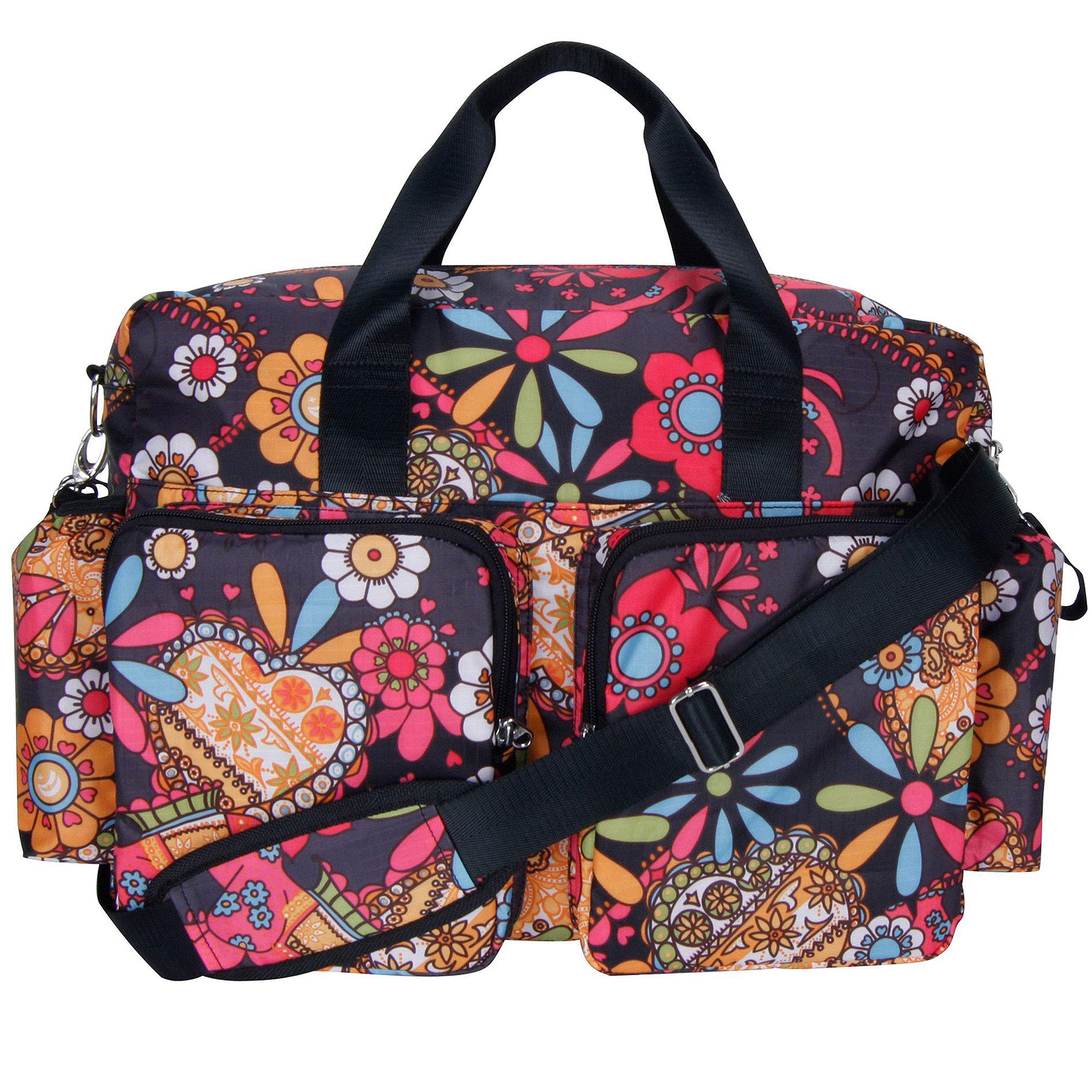 trend lab Bohemian Floral Deluxe Duffle Diaper Bag with Shoulder Strap-picture-16