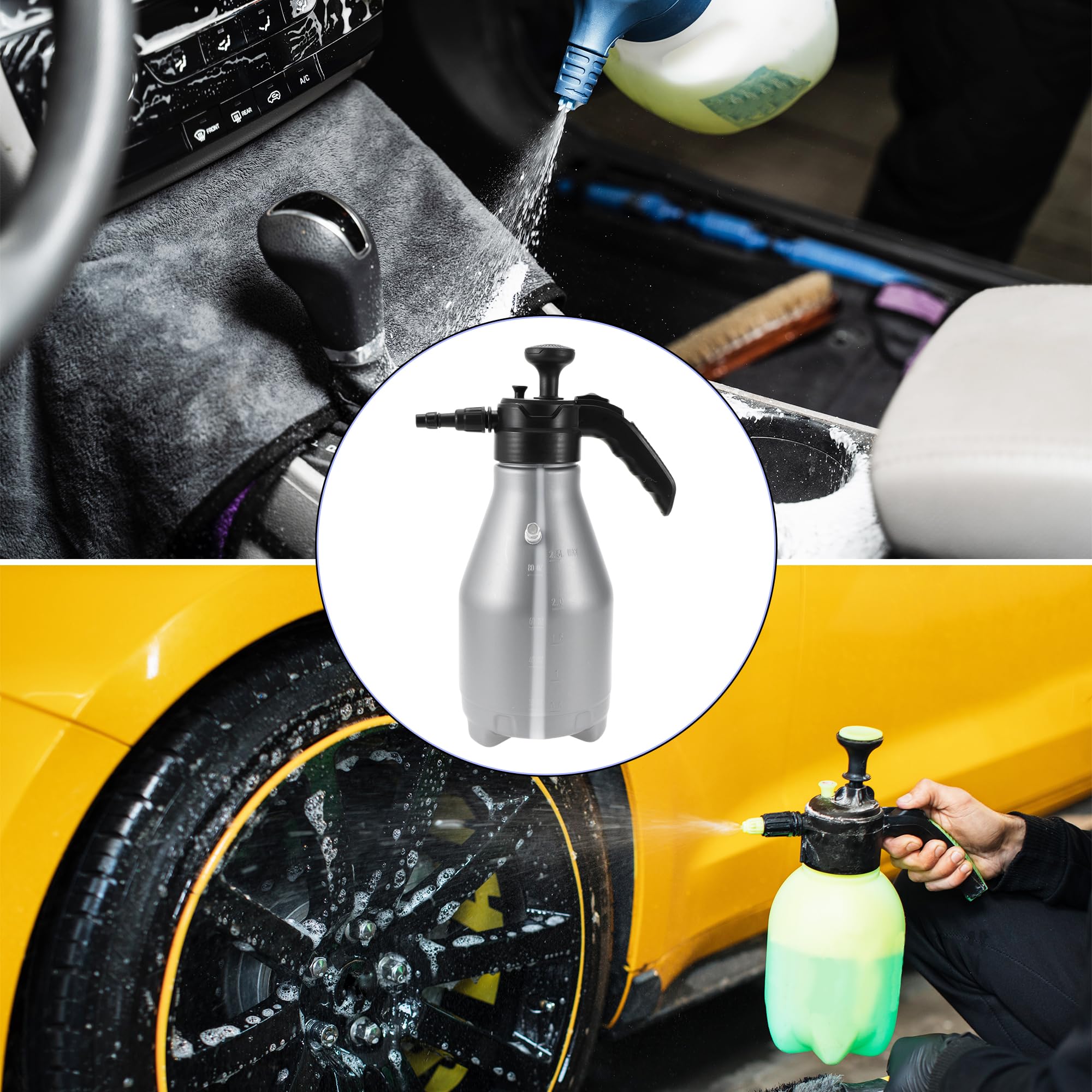 Pulverizador De Espuma Gris Para Coche Hogar Jardin Plastico | Tamano 36x14cm, Capacidad 2.5L, Bomba Manual, Gatillo Bloqueable, Rociado Automatico, Espuma Rica, Ligero Y Compacto