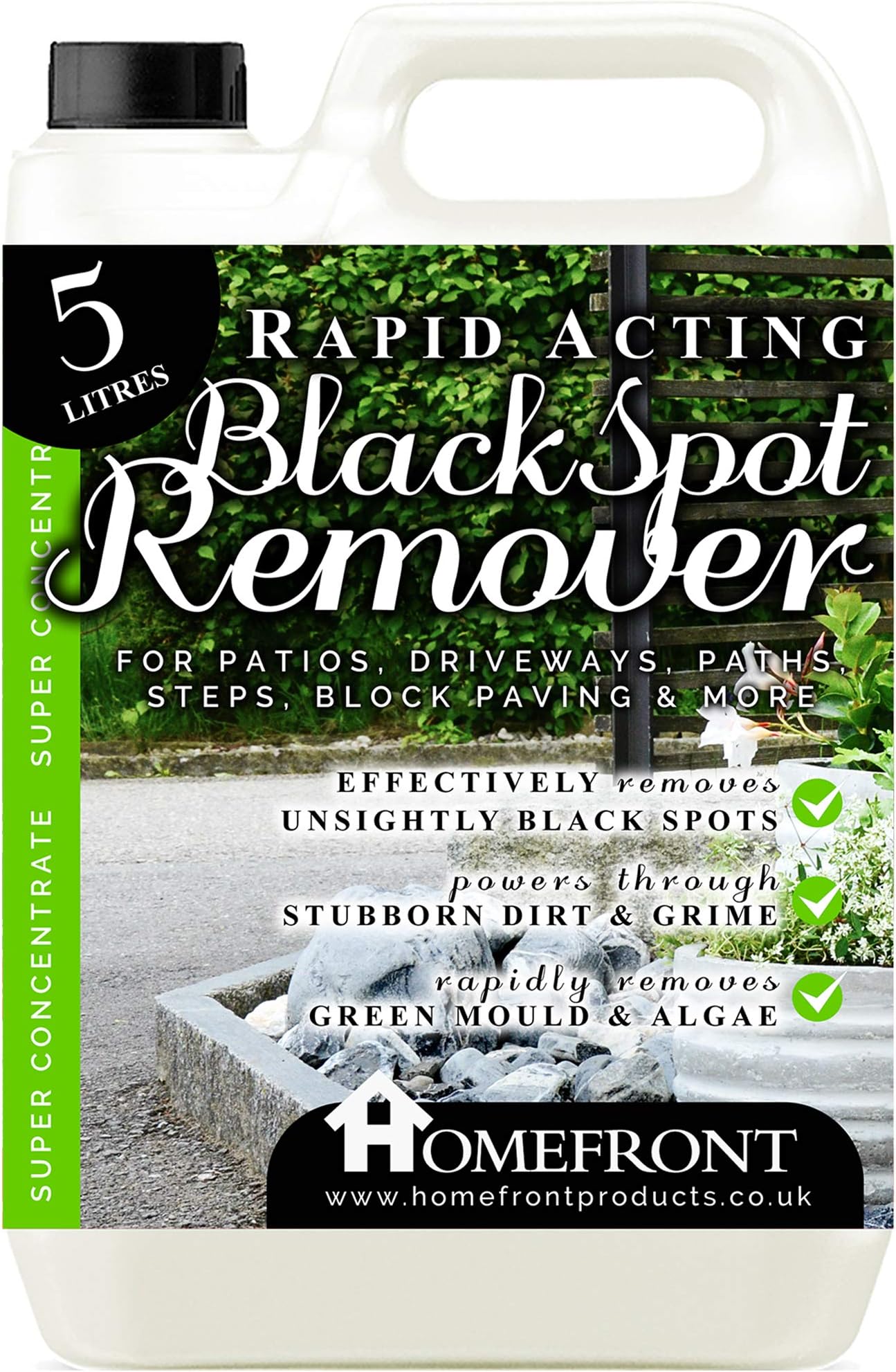 Homefront Rapid Acting Black Spot Remover - Removes Black Spots Quickly and Easily For use on Patios, Driveways, Paving & More - Easy to Use Fluid (5 Litres)